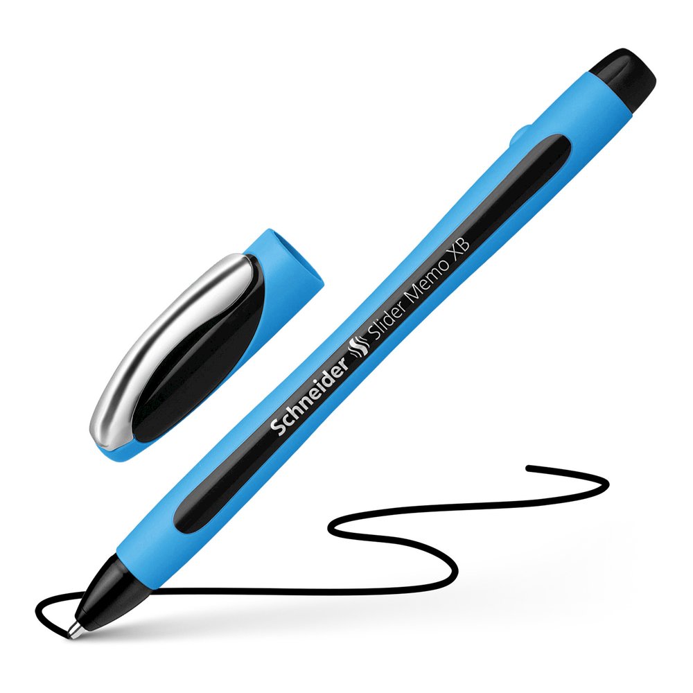 Schneider Slider Memo XB Ballpoint Pen - Black Ink - Black Rubberized, Light Blue Barrel - Stainless Steel Tip - 10 / Pack. Picture 6