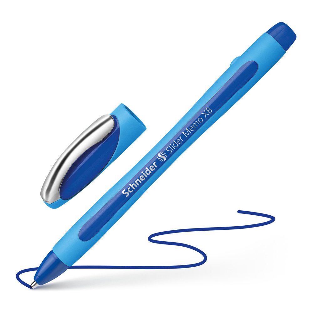 Schneider Slider Memo XB Ballpoint Pen - Blue Ink - Blue Rubberized, Light Blue Barrel - Stainless Steel Tip - 10 / Pack. Picture 6