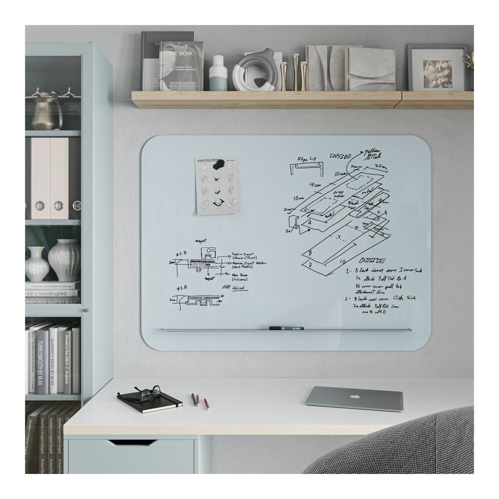 U Brands Magnetic Glass Frameless Dry-Erase Board - 48" (4 ft) Width x 36" (3 ft) Height - White Tempered Glass Surface - Rectangle - Horizontal/Vertical - Magnetic - 1 Each. Picture 3