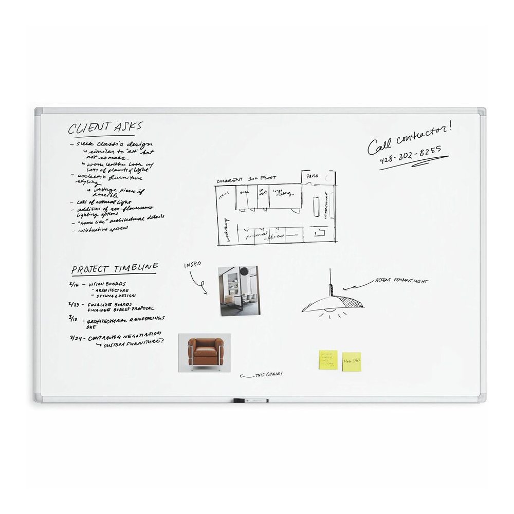 U Brands Magnetic Porcelain Steel Board - 72" (6 ft) Width x 47" (3.9 ft) Height - White Porcelain Steel Surface - White Aluminum Frame - Rectangle - Horizontal/Vertical - 1 Each. Picture 4