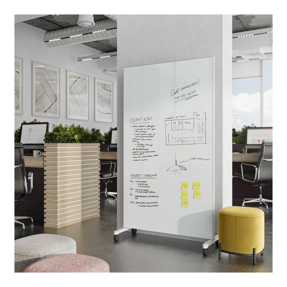 U Brands Double Sided Magnetic Glass Dry-Erase Mobile Floor Easel - 42" (3.5 ft) Width x 72" (6 ft) Height - Tempered Glass Surface - Rectangle - Vertical - Floor Standing - Magnetic - Eraser Included. Picture 5