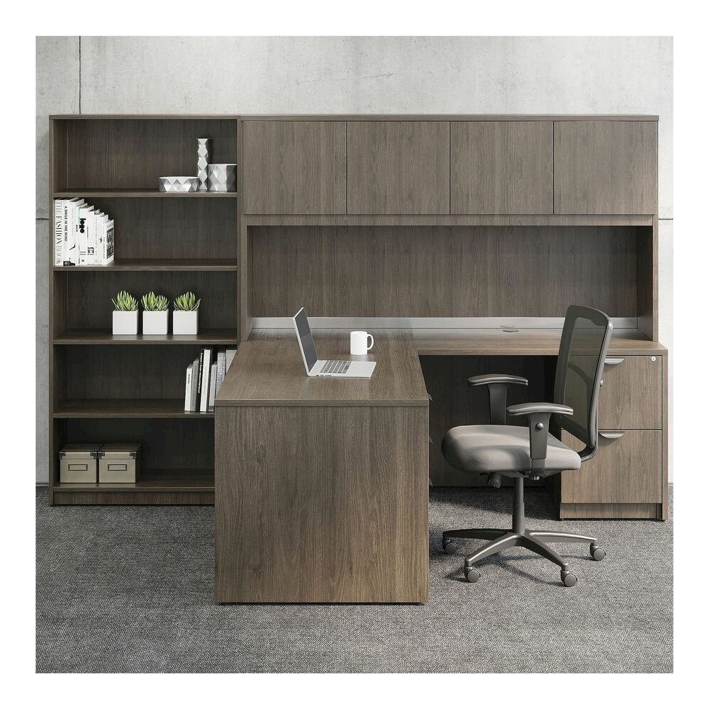Lorell Prominence 2.0 Bookcase - Rectangle - 69" Height x 34" Width x 12" Depth, 1" Thickness Top - 5 Shelve(s) - 4 Adjustable Shelf(ves) - Material: Particleboard - Finish: Gray Elm - Laminated, Dura. Picture 6