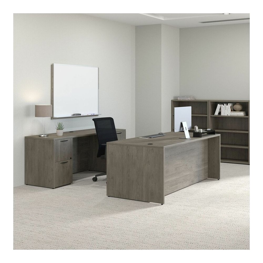 Lorell Prominence 2.0 Double-Pedestal Credenza - Rectangle - 29" Height x 66" Width x 24" Depth, 1" Thickness Top - Total Drawer(s): 2 - Double Pedestal on Left/Right Side - Band Edge - Material: Part. Picture 4