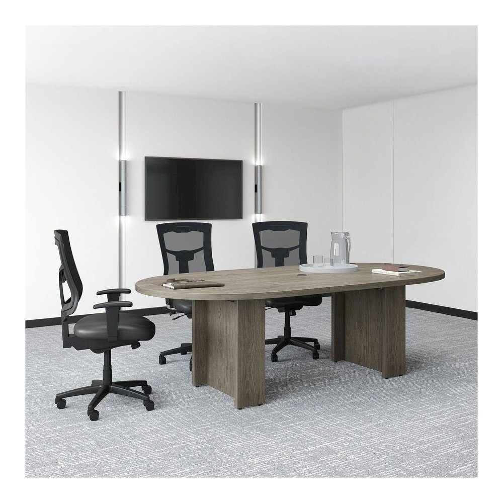 Lorell Prominence 2.0 Half-Racetrack Conference Tabletop - Half Racetrack - 60" Width x 48" Depth x 1.5" Thickness - Band Edge - Material: Particleboard - Finish: Laminate, Gray Elm - Grommet, Cord Ma. Picture 6