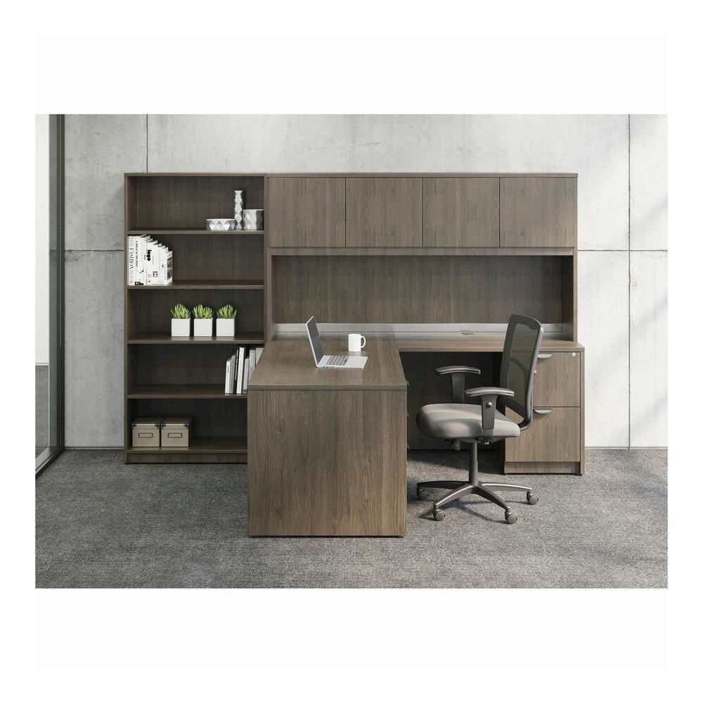 Lorell Prominence 2.0 Left Return - Rectangle - 29" Height x 48" Width x 24" Depth, 1" Thickness Top - Total Drawer(s): 2 - Band Edge - Material: Particleboard - Finish: Gray Elm, Thermofused Melamine. Picture 8