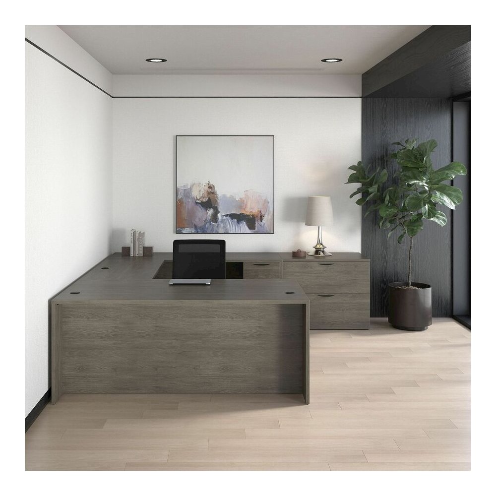 Lorell Prominence 2.0 Right Return - Rectangle - 29" Height x 48" Width x 24" Depth, 1" Thickness Top - Total Drawer(s): 2Right Side - Material: Particleboard, Thermofused Melamine (TFM) - Finish: Gra. Picture 8
