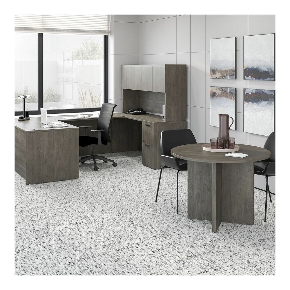 Lorell Prominence 2.0 Round Laminate Conference Table - Round - 29" Height42" Diameter, 1" Thickness Top - Material: Particleboard - Finish: Gray - Durable, Laminated, Mar Resistant, Burn Resistant, I. Picture 6