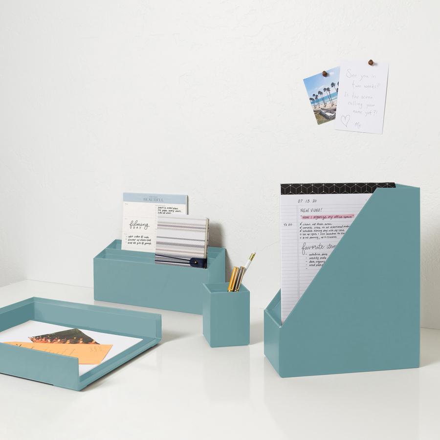 U Brands 4-Piece Desk Organization Set - Desktop - Paper Wrapped - Teal - Chipboard, Paper - 1 Each. Picture 4