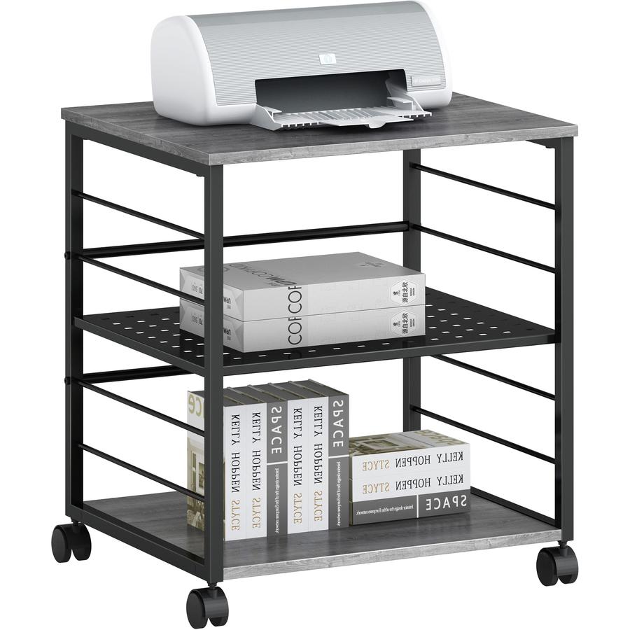 Lorell Deskside Mobile Machine Stand - 200 lb Load Capacity - 26.50" Height x 23.60" Width x 19.60" Depth - Desk - Powder Coated - Metal, Laminate, Polyvinyl Chloride (PVC) - Charcoal, Black. Picture 15
