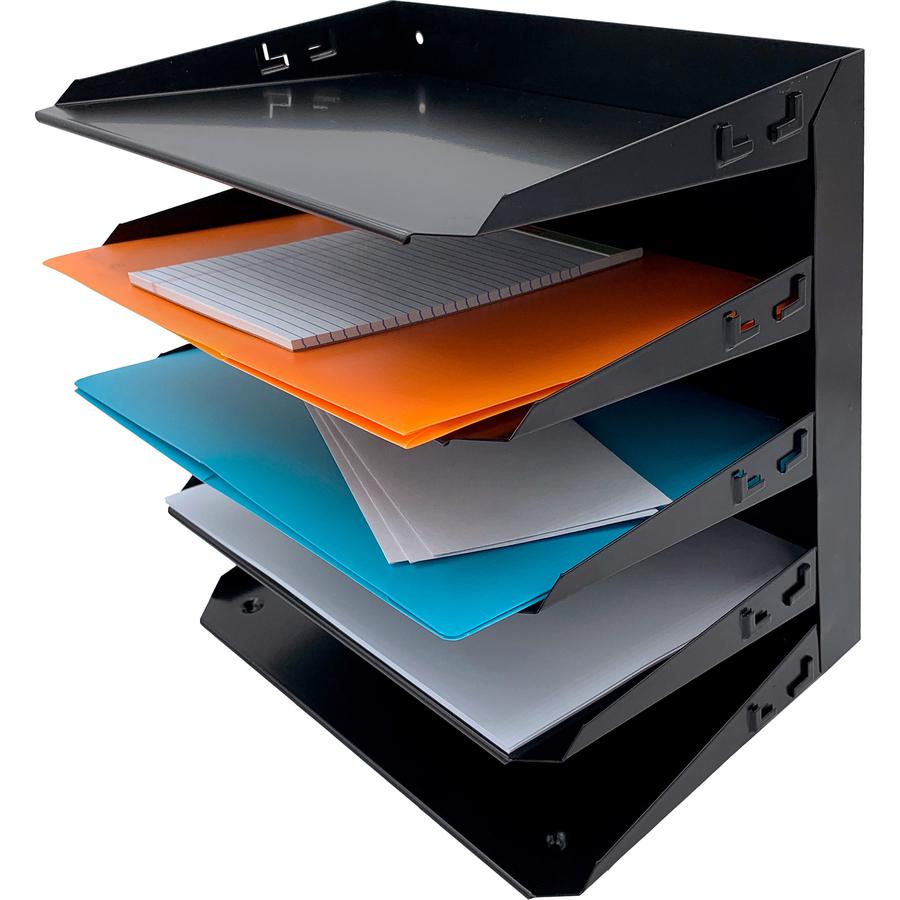 Huron Horizontal Slots Desk Organizer - 5 Compartment(s) - Horizontal - 12" Height x 8.75" Width x 12" Depth - Durable - Black - Steel - 1 Each. Picture 2