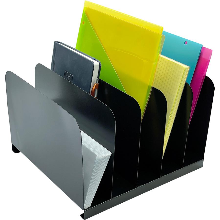 Huron Vertical Desk Organizer - 5 Compartment(s) - Vertical - 7.75" Height x 11" Width x 12.50" Depth - Durable - Black - Steel - 1 Each. Picture 3