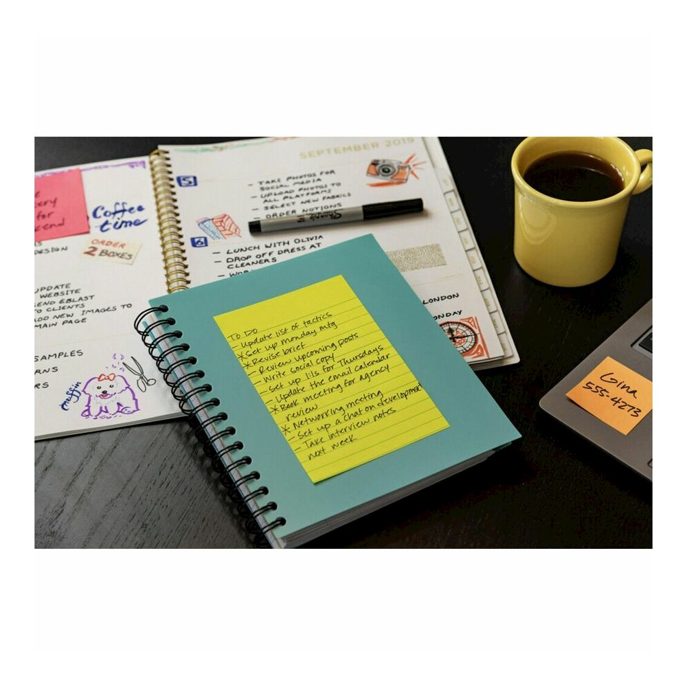Post-it&reg; Super Sticky Notes - Energy Boost Color Collection - 4" Flag/Note Width x 6" Flag/Note Length - Rectangle - 45 Sheets per Pad - Vital Orange, Tropical Pink, Blue Paradise, Limeade - Stick. Picture 5