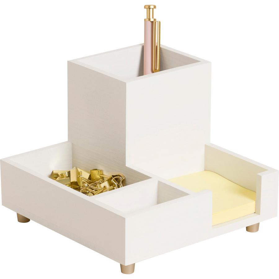U Brands Juliet Collection Compartment Cup - 4.5" Height x 6" Width x 6" Depth - Pine Wood, Brass - White - 1 Each. Picture 5