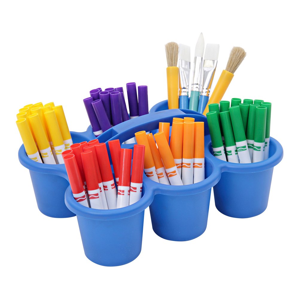 Deflecto Antimicrobial Kids 6 Cup Caddy - 6 Compartment(s) - 5.29" Height x 12.07" Width x 9.55" Depth - Lightweight, Portable, Antimicrobial, Easy to Clean, Handle, Stackable, Mildew Resistant - Blue. Picture 4