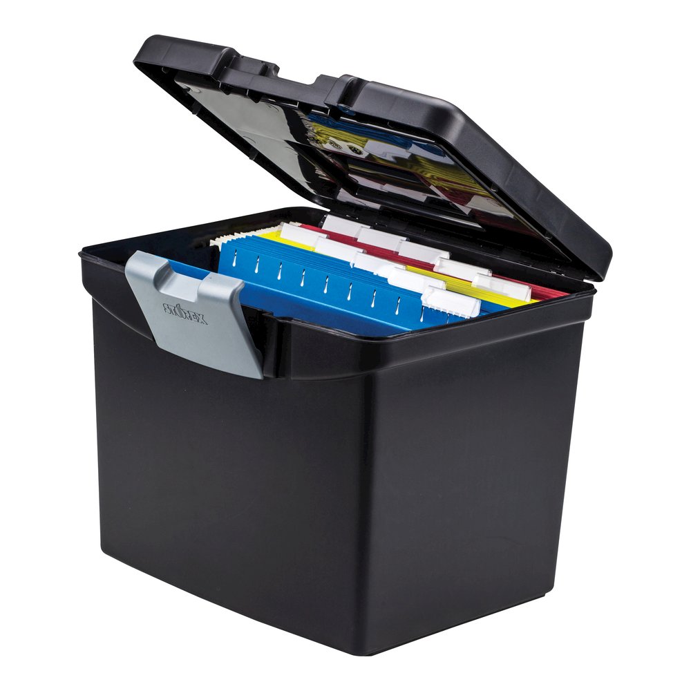 Storex Portable File Storage Box with XL Lid - External Dimensions: 10.9" Length x 13.2" Width x 11" Height - 30 lb - Media Size Supported: Letter 8.50" x 11" - Clamping Latch, Lid Closure - Black - F. Picture 4