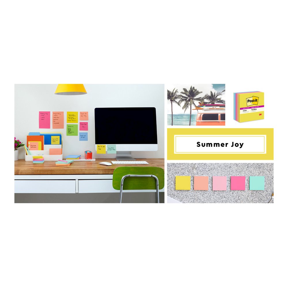 Post-it&reg; Super Sticky Multi-Pack Notes - Summer Joy Color Collection - 4" Flag/Note Width x 6" Flag/Note Length - Rectangle - 90 Sheets per Pad - Citron, Papaya Fizz, Power Pink, Washed Denim, Fre. Picture 5