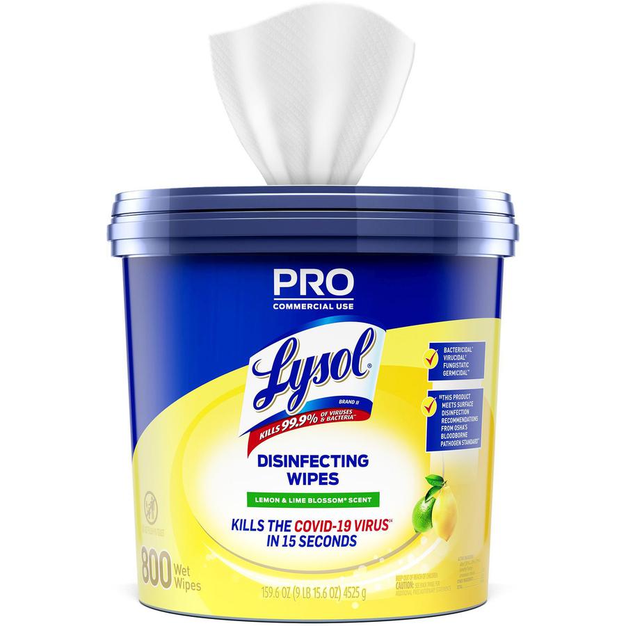 Lysol Disinfecting Wipe Bucket w/Wipes - Lemon & Lime Blossom Scent - 8" Length x 6" Width - White - 800 / Each. Picture 2
