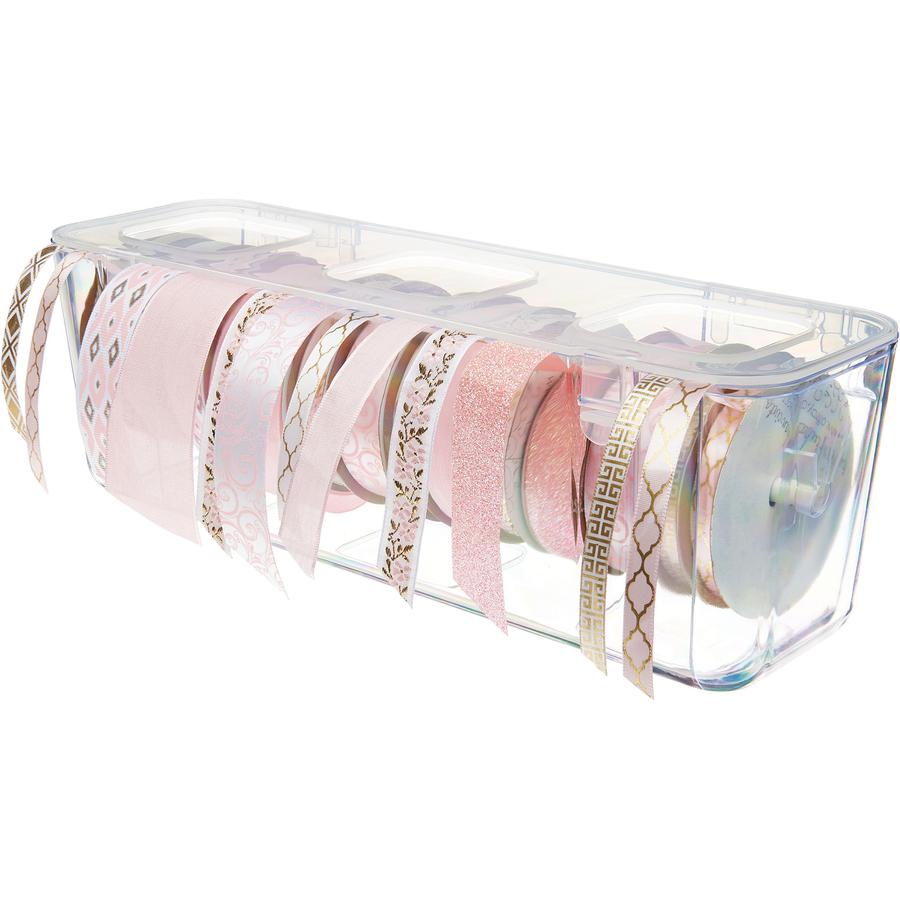 Deflecto Ribbon Dispenser - 4.40" Height x 13.30" Width x 4.20" Depth - Desktop - Lid, Portable, Stackable, Wall Mountable - Clear - Plastic, Polypropylene - 1 Each. Picture 2