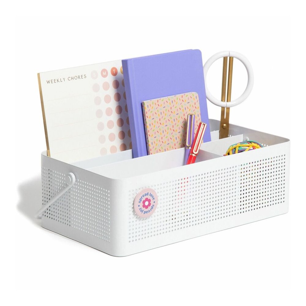 U Brands Modern Perforated Metal Desk Caddy - 4 Compartment(s) - 3.90" Height x 12.30" Width x 6.90" Depth - Durable, Portable, Handle - White - Metal - 1 Each. Picture 6