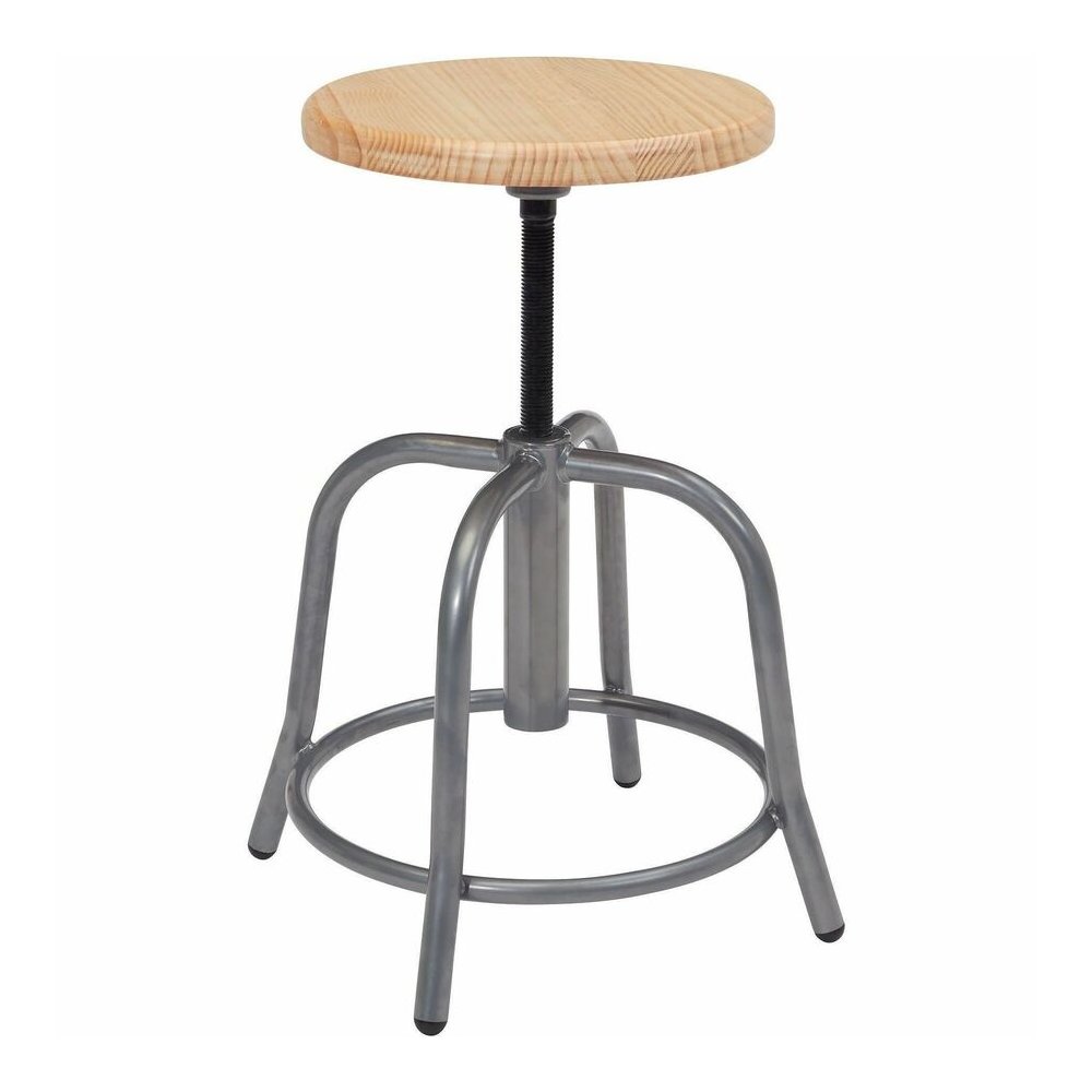 National Public Seating 6800 Series Stools - Solid Hardwood Seat Material - Gray Frame Color - Steel Frame Material - Curved Leg Base - Wood, Gray - 1 Each. Picture 5