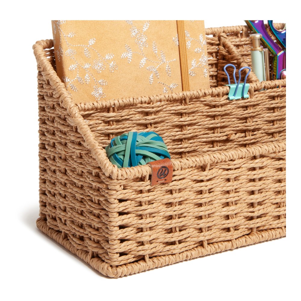 U Brands Woven All-in-1 Desk Organizer - 3 Compartment(s) - 5.70" Height x 10.20" Width x 4.90" Depth - Sturdy - Brown - 1 Each. Picture 8