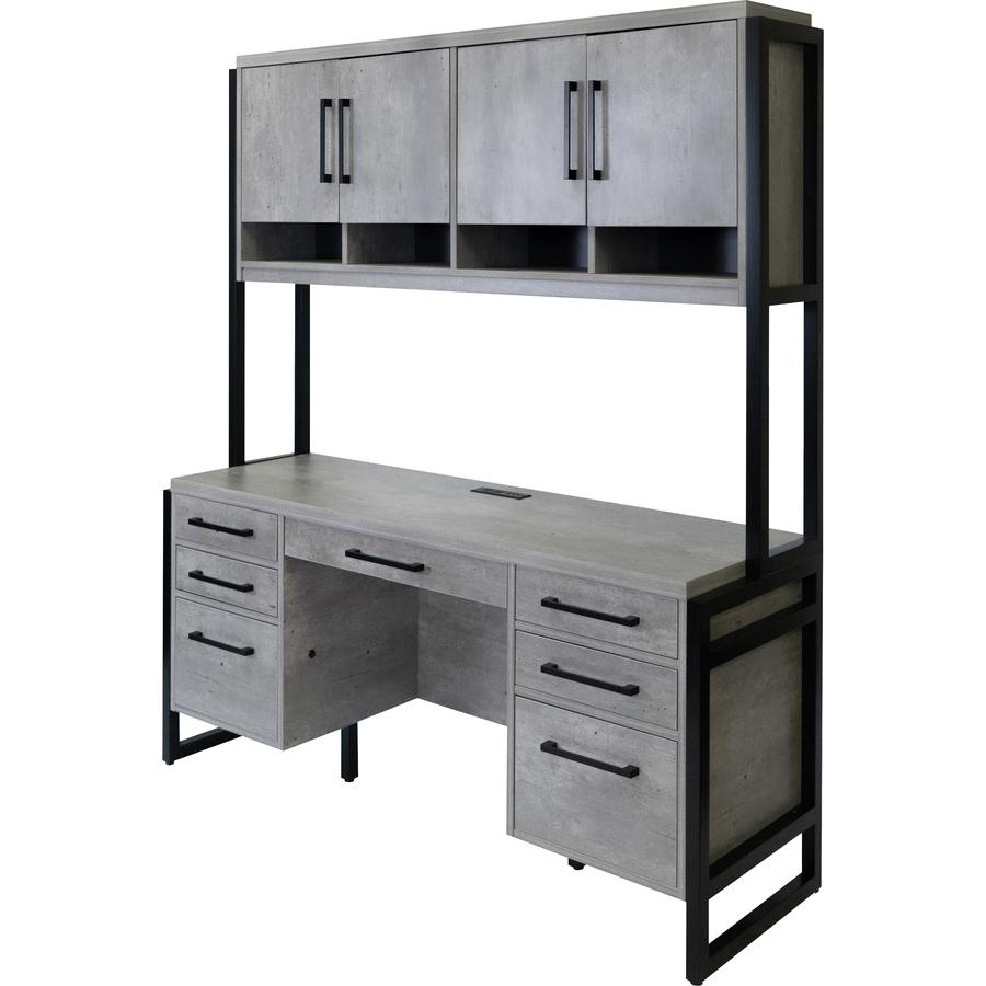 Mason Modern Wood Laminate Hutch With Wood Doors,Concrete Gray. Picture 2