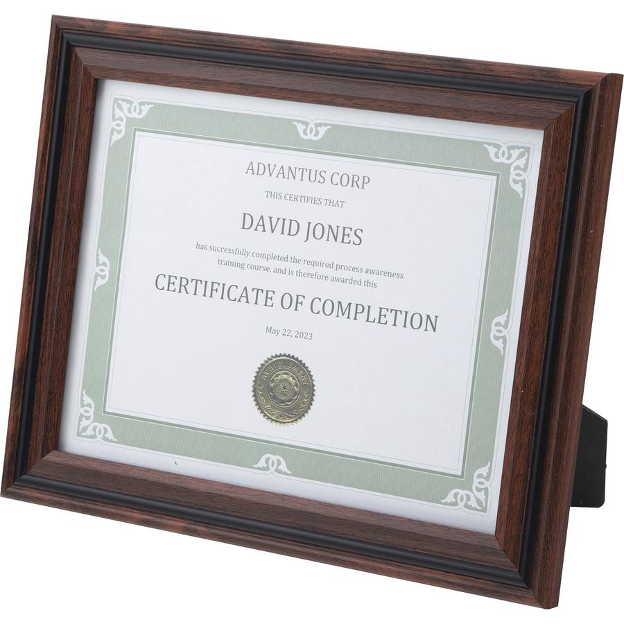 Advantus Certificate Frame - 8.50" x 11" Frame Size - Desktop - Vertical, Horizontal - Dust Resistant, Debris Resistant - Rosewood - 1 Each. Picture 2