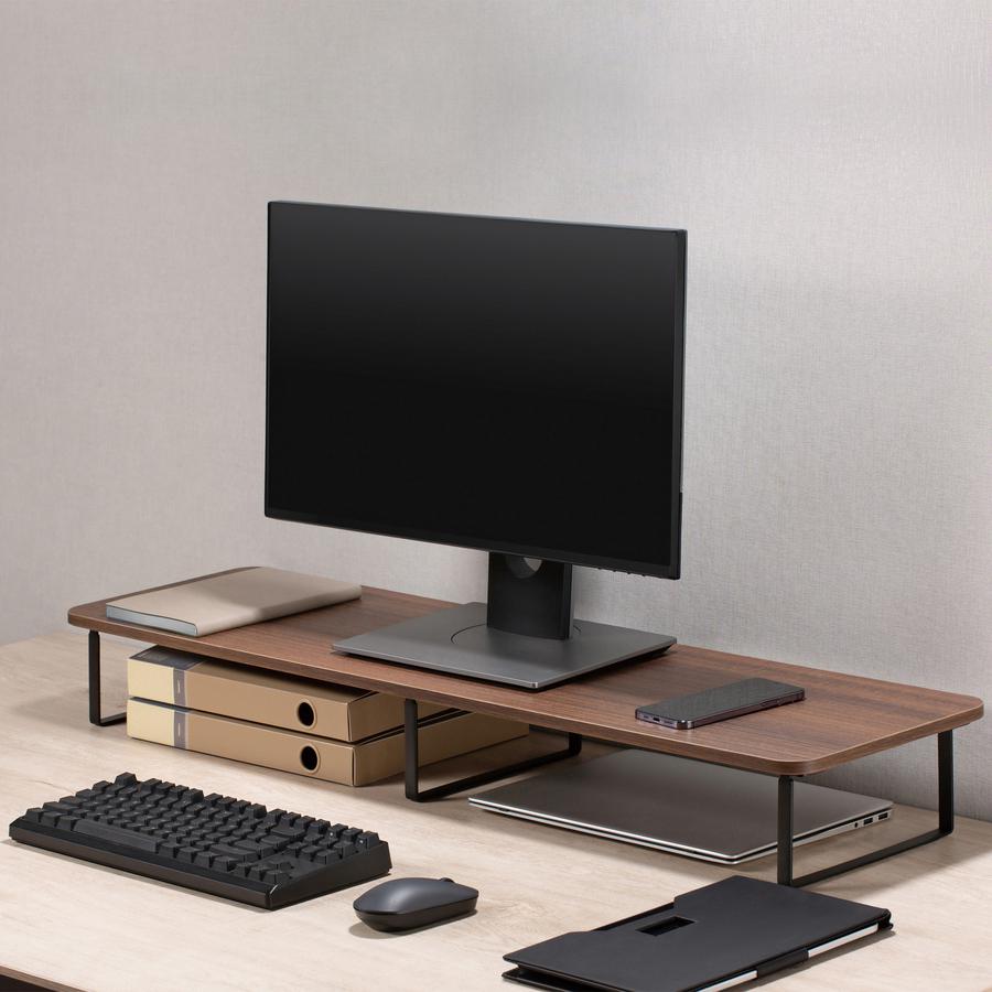 Lorell Quick-Install Monitor Laptop Riser - 4.80" Height x 39.40" Width x 10.20" Depth - Powder Coated - Steel, Particleboard, Silicone - Teak. Picture 2