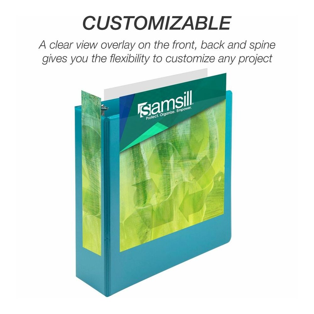 Samsill Earth's Choice Plant-based View Binders - 3" Binder Capacity - Letter - 8 1/2" x 11" Sheet Size - 3 Ring - Fastener: Round Ring - Pocket: 2 - Chipboard, Polypropylene, Plastic - Turquoise - Re. Picture 11