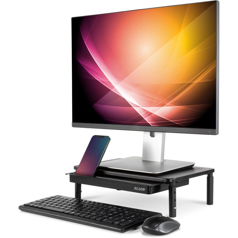 Allsop Metal Art Tri-Level Monitor Stand - Up to 27" Screen Support - 30 lb Load Capacity - Powder Coated - Metal - Black. Picture 2