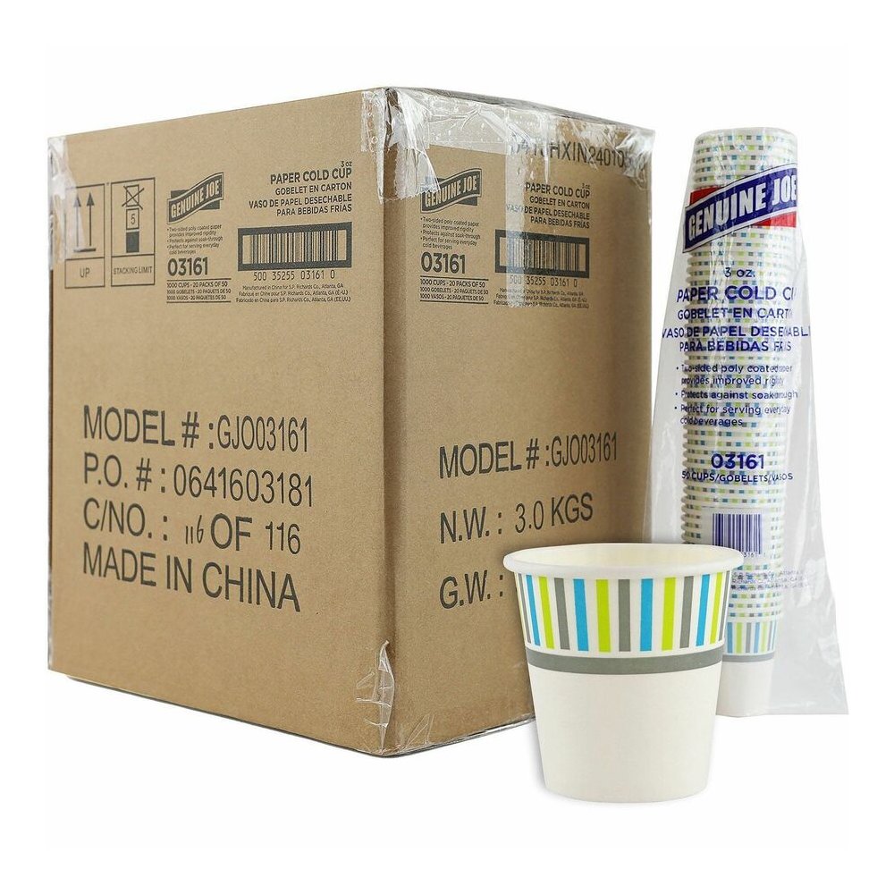 Genuine Joe 3 oz Cold Cups - 50 / Pack - 20 / Carton - White - Paper - Cold, Beverage. Picture 7