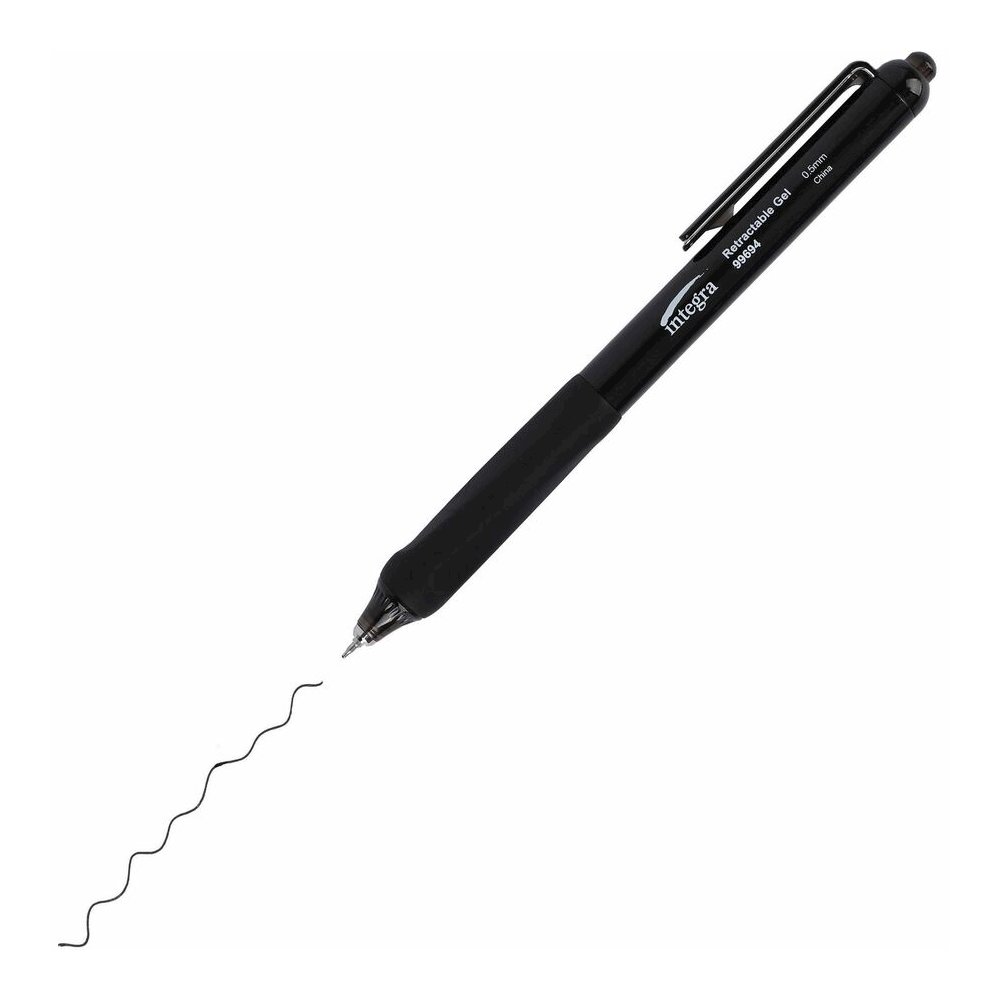 Integra Silent Retractable Gel Pens - Retractable - Black Ink - 12 / Box. Picture 5