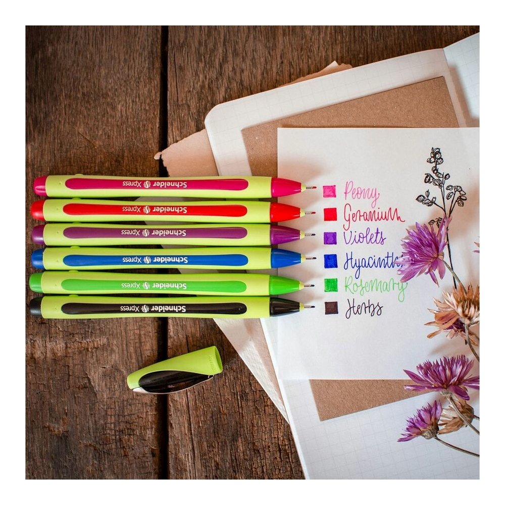 Schneider Xpress Fineliner Pen - Assorted Ink - Rubberized Barrel - Fiber Tip - 6 / Pack. Picture 6