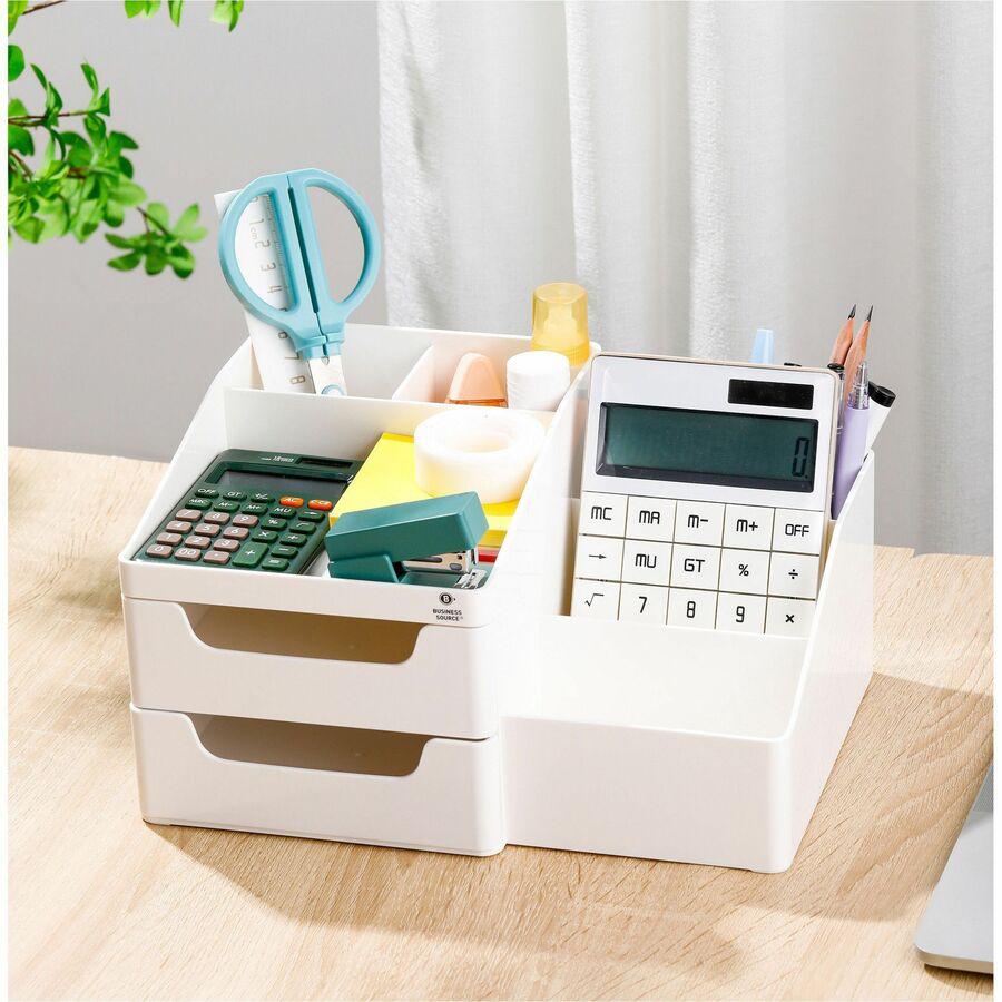 Business Source Multi-Grid Desktop Organizer - 7 Compartment(s) - 2 Drawer(s) - 5.70" Height x 10.70" Width x 7.60" Depth - Desktop - Storage Drawer, Removable Drawer, Durable - White - ABS Plastic - . Picture 2