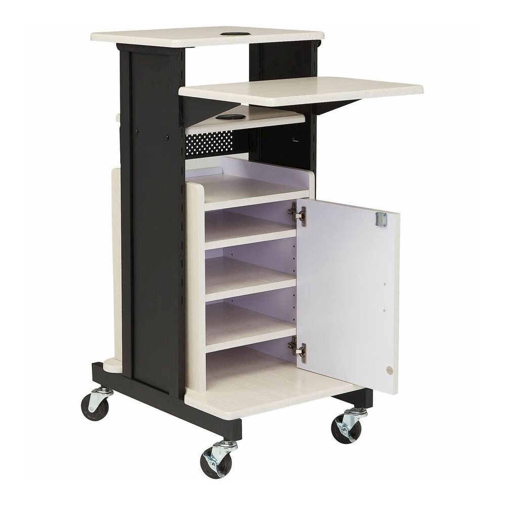 National Public Seating OklahomaSound PRC250 Presentation Cart - 6 Shelf - 4 Casters - 3" Caster Size - 18" Width x 30" Depth x 40.50" Height - Black Steel Frame - Ivory, Black - 1 Each. Picture 4