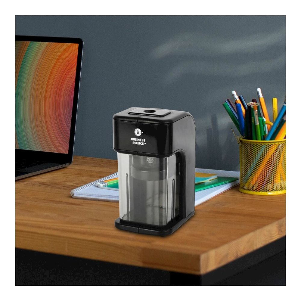 Business Source Electric Pencil Sharpener - Helical - AC Adapter, DC Adapter Powered - Black - 1 Each. Picture 8