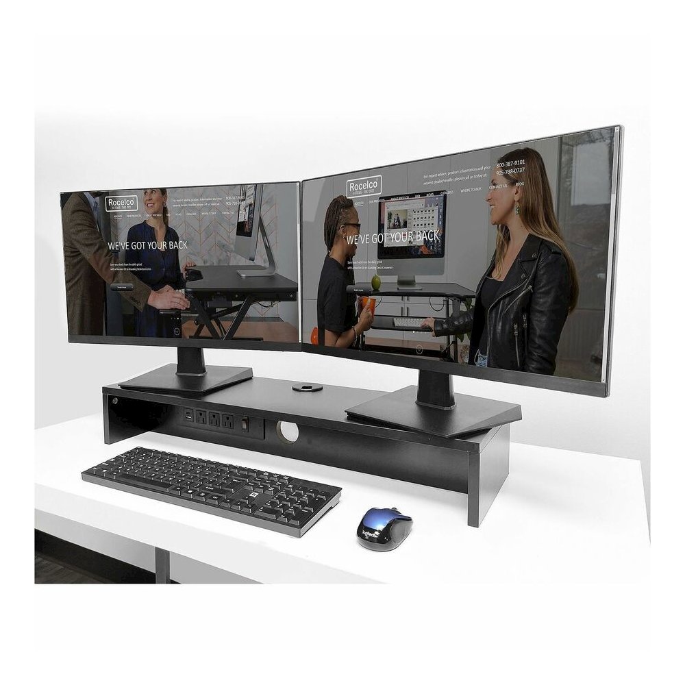 Rocelco DMSV Dual Monitor Stand - 4.70" Height x 30" Width x 9" Depth - Desk - Black - For Monitor - Electrical Outlet, USB Charging Port, Cable Management. Picture 6