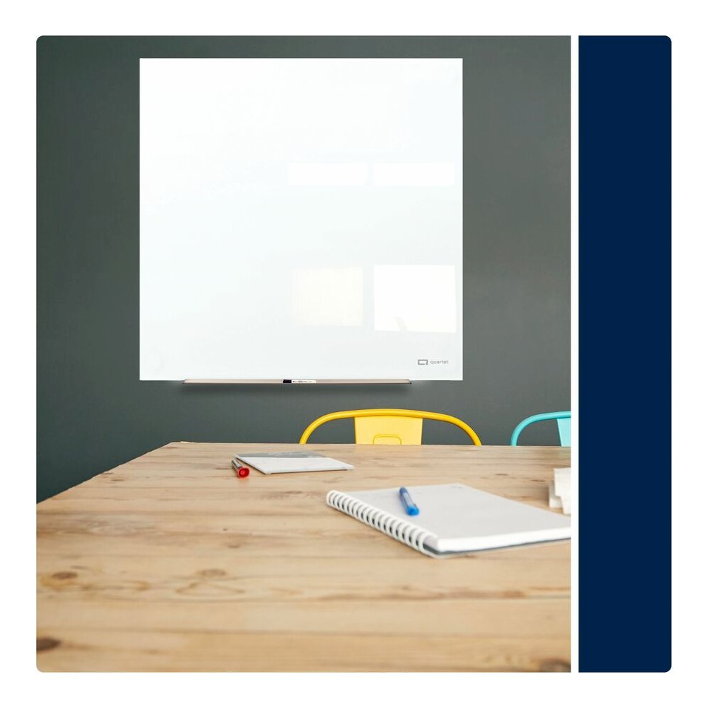 Quartet InvisaMount Magnetic Glass Board - 48" (4 ft) Width x 48" (4 ft) Height - White Glass Surface - Horizontal - Magnetic - Frameless, Accessory Tray, Non-absorbent, Stain Resistant, Ghost Resista. Picture 6