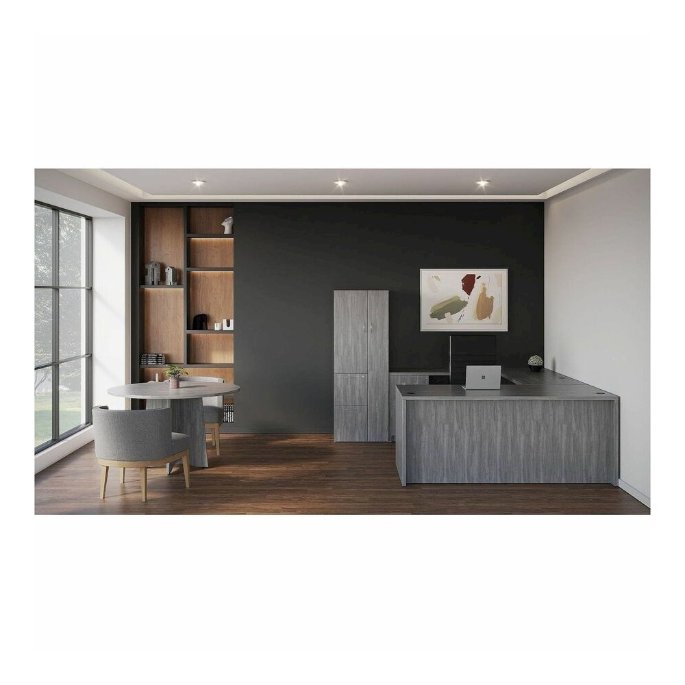 Lorell Weathered Charcoal Laminate Desking - 29.5" Height x 42" Width x 24" Depth, 1" Thickness Top - Finish: Weathered Charcoal - Weathered Charcoal, Laminate Table Top - Laminated, Cam Lock, Durable. Picture 7