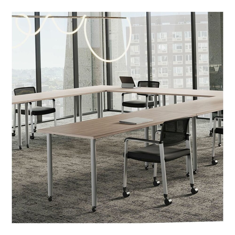 Lorell Modern Elm/Black Flip-Up Training Tables - Melamine Top - Black Four Leg Base - 4 Legs - 60" Table Top Width x 23.60" Table Top Depth - 29.50" Height - Training - Assembly Required - Modern Elm. Picture 9