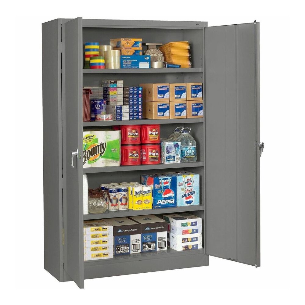 Tennsco Jumbo Storage Cabinet - 48" Width x 24" Depth x 78" Height - 4 x Shelf(ves) - 2 x Standard Door(s) - Locking System, Locking Door, Welded, Hinged Door, Leveler - Medium Gray - Steel, Nylon - R. Picture 2