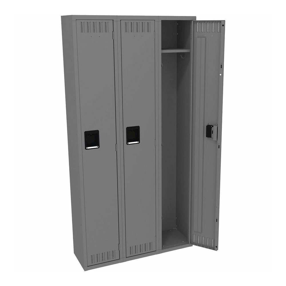 Tennsco Single-Tier 3-Wide Steel Lockers - 1 Shelve(s) - 1 Tier(s) - Vandal Resistant - for Office, School, Industrial - Overall Size 72" Height x 36" Width x 12" Depth - Medium Gray - Steel. Picture 2