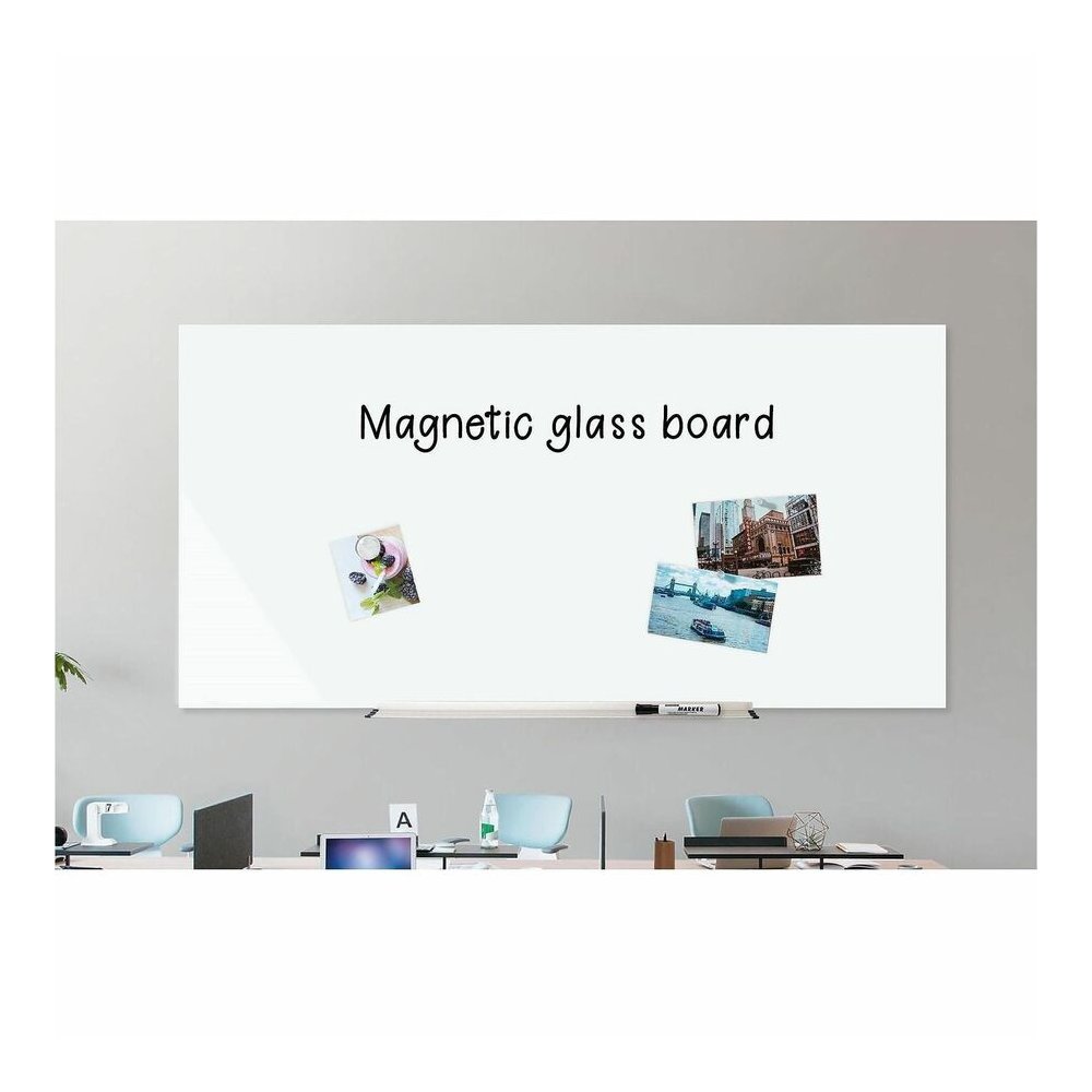 Lorell Magnetic Glass Board - 72" (6 ft) Width x 48" (4 ft) Height - White Glass Surface - Magnetic - Wipeable, Mark Resistant, Smudge Resistant - Assembly Required - 1 Each. Picture 2