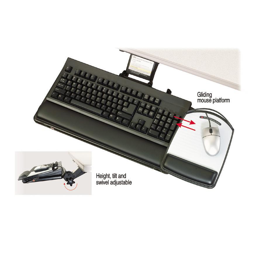 3M Adjustable Keyboard Tray with Adjustable Keyboard and Mouse Platform - 19.5" Width x 10.5" Depth - Black - 1. Picture 2