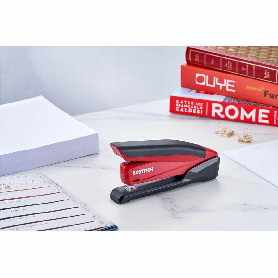 Bostitch InPower Spring-Powered Antimicrobial Desktop Stapler - Staples Upto 20 Sheet - Holds Upto 210 Staple - Full Strip - 4.50" Throat Depth - Red - Rubber - 1 Each. Picture 2