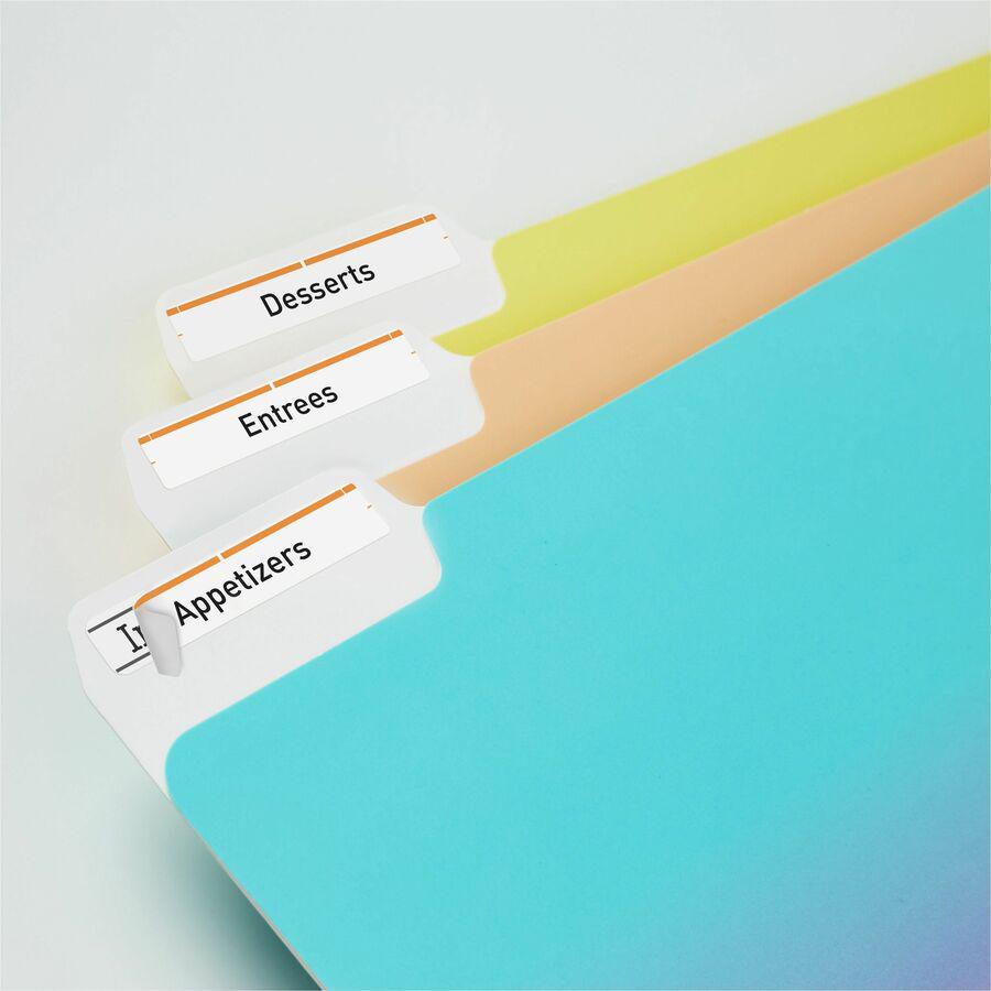 Avery&reg; TrueBlock File Folder Labels - 2/3" Width x 3 7/16" Length - Permanent Adhesive - Rectangle - Inkjet, Laser - Matte - Orange - Paper - 30 / Sheet - 25 Total Sheets - 750 Total Label(s) - 75. Picture 2