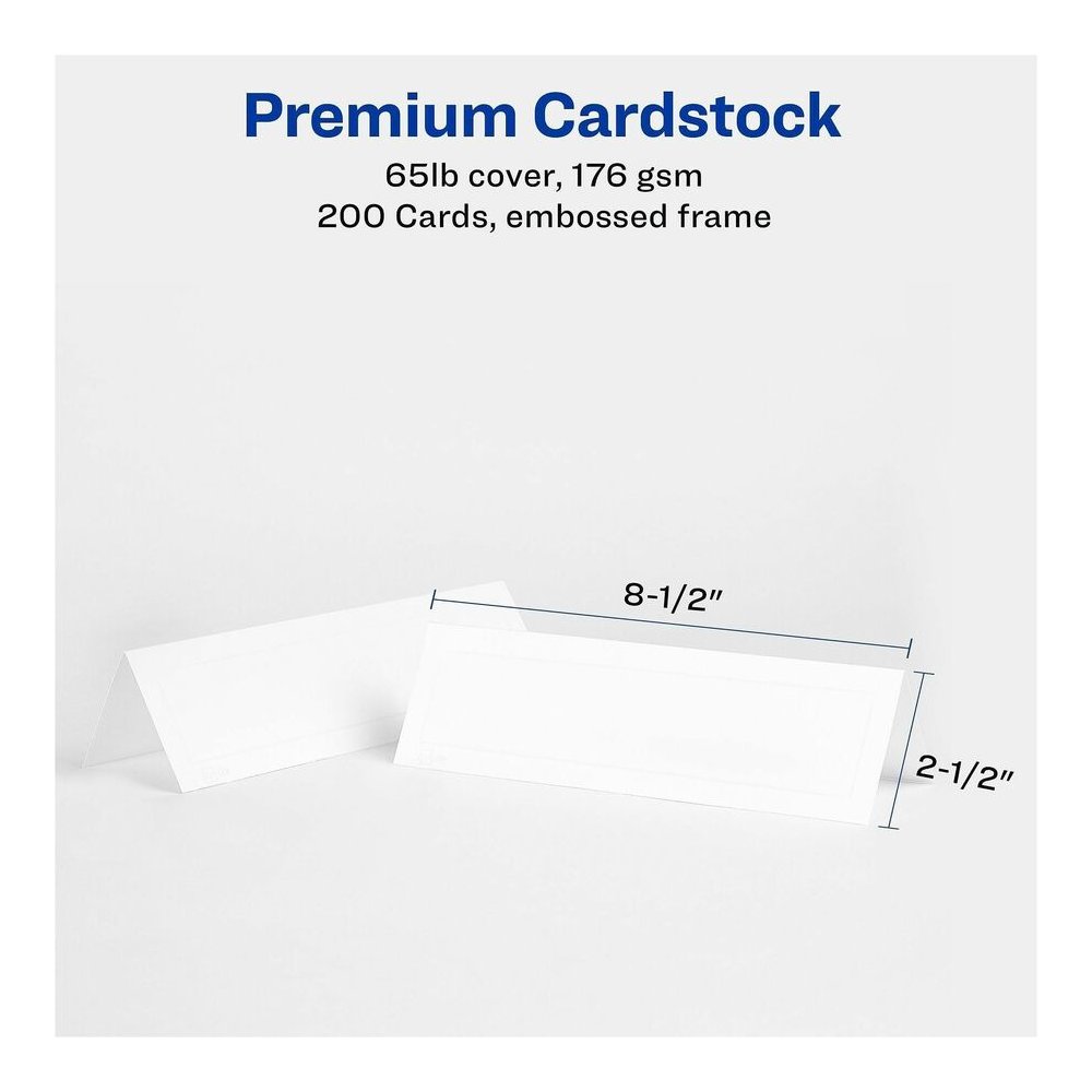 Avery&reg; Tent Cards, 2-1/2" x 8-1/2" , Embossed Border, 100ct (5305) - 97 Brightness - 2 1/2" x 8 1/2" - 65 lb Basis Weight - 176 g/m² Grammage - Matte, Embossed - Heat Resistant, Heavyweight, . Picture 3