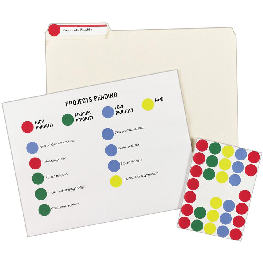 Avery&reg; Removable Print or Write Color Coding Labels - - Width3/4" Diameter - Removable Adhesive - Round - Laser, Inkjet - Blue, Green, Red, Yellow - Paper - 24 / Sheet - 42 Total Sheets - 1008 Tot. Picture 4