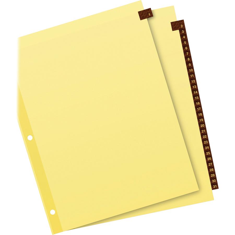 Avery&reg; Preprinted Tab Dividers - Gold Reinforced Edge - 31 x Divider(s) - Printed Tab(s) - Digit - 1-31 - 31 Tab(s)/Set - 8.5" Divider Width x 11" Divider Length - Letter - 3 Hole Punched - Buff P. Picture 3