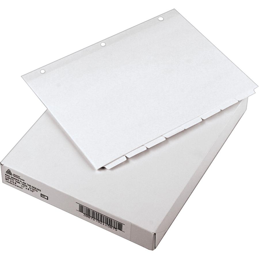 Avery&reg; Plain Tab Write-On Dividers - 8 x Divider(s) - 8 Tab(s)/Set - 8.5" Divider Width x 11" Divider Length - Letter - 3 Hole Punched - White Tab(s) - 20% Recycled - Reinforced, Non-laminated - 1. Picture 2